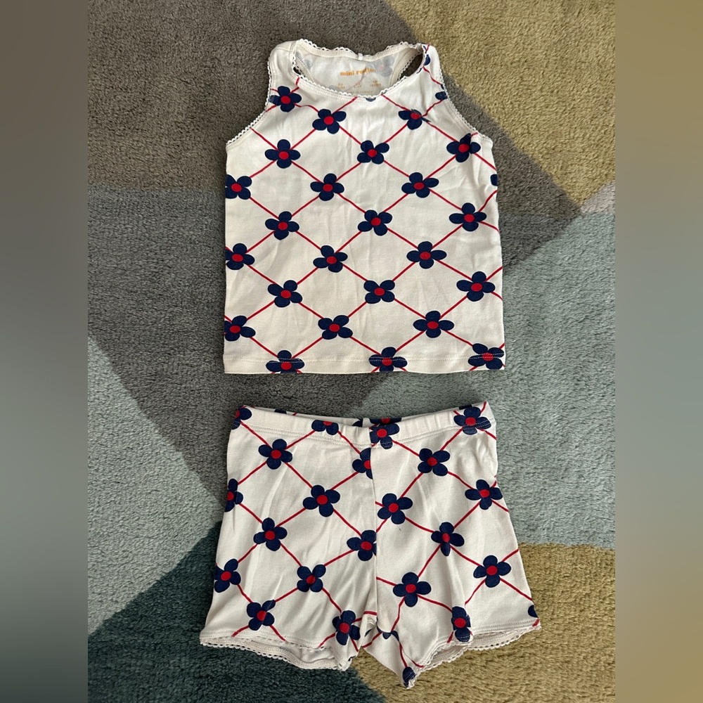 Mini Rodini Blue and Red Patterned Kids Short & Tank Set
